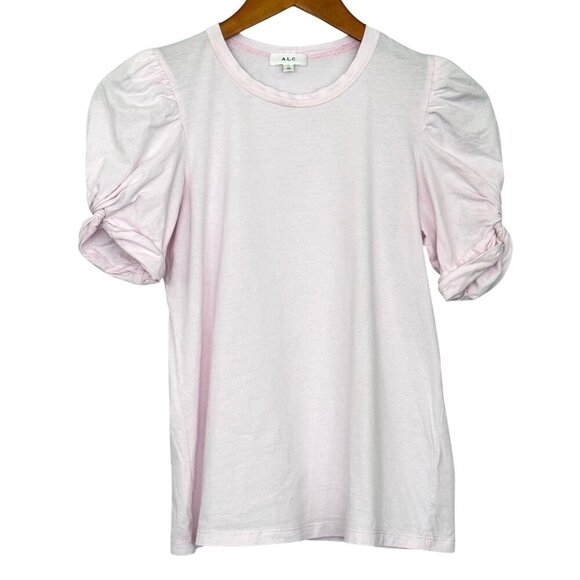 ALC Kati Twisted Sleeve T-Shirt Crewneck Puff Short Sleeve Pink Cotton Size XS - Picture 1 of 7